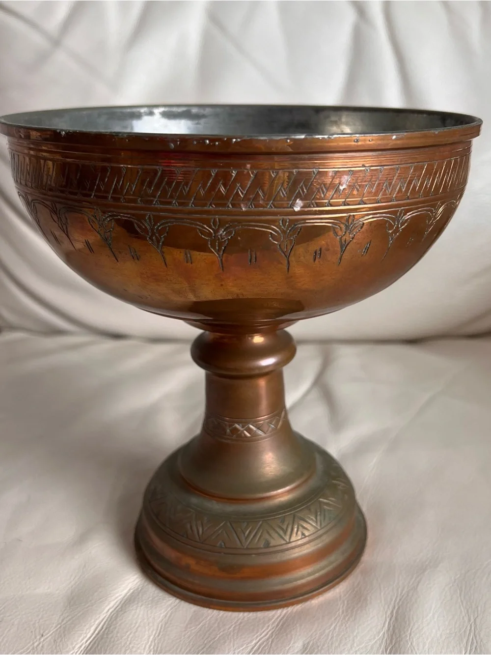 Copper-Tone Decorative Pedestal Bowl - Metallic Brown